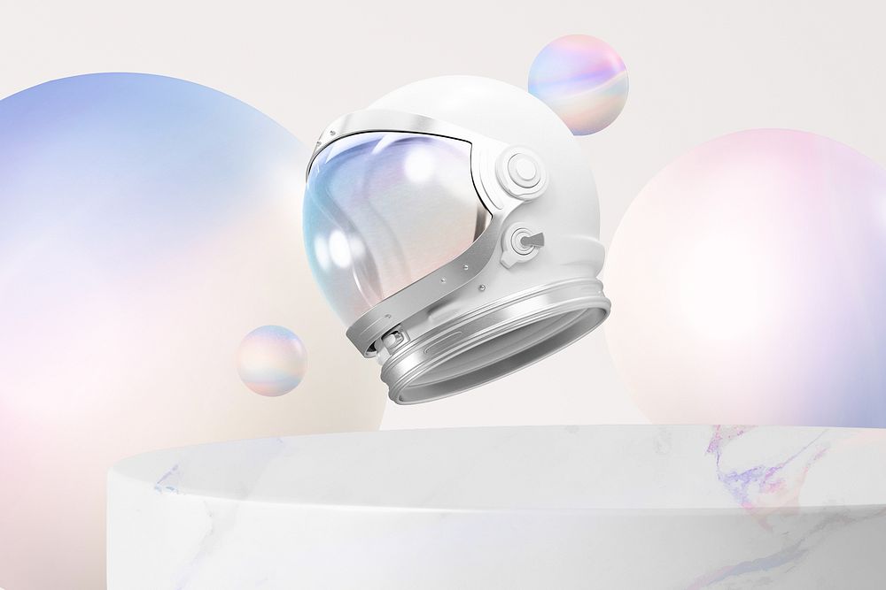 3D floating astronaut helmet, aesthetic illustration