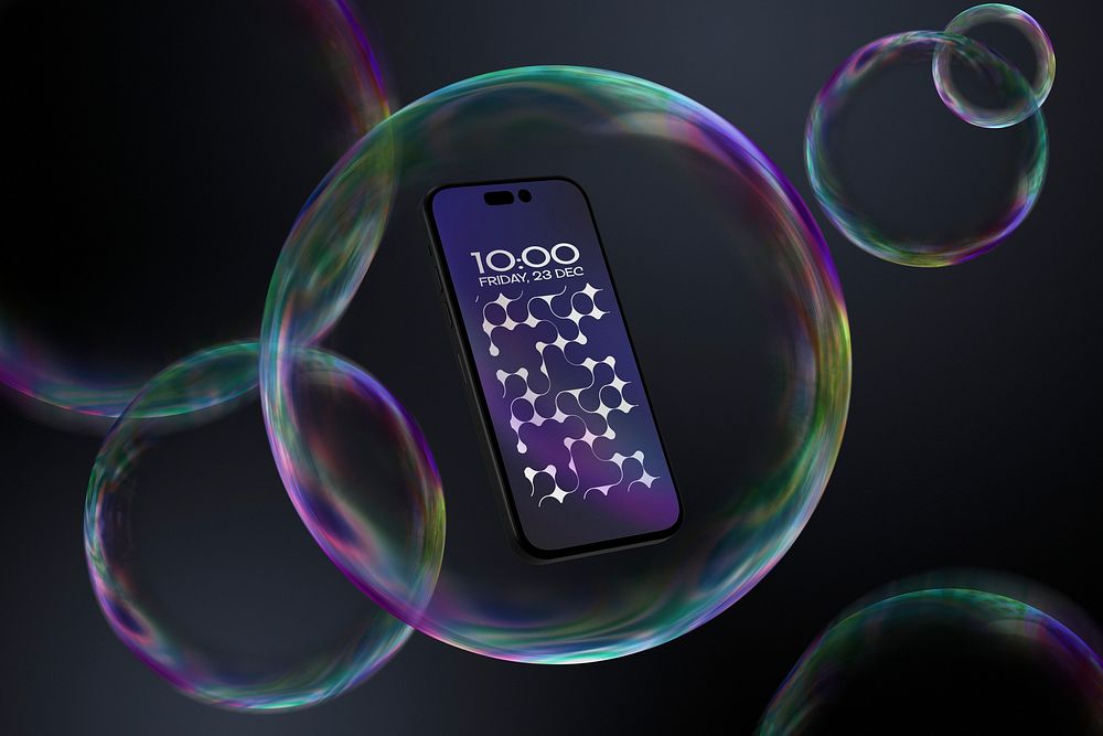 Smartphone screen mockup, 3D bubble design psd