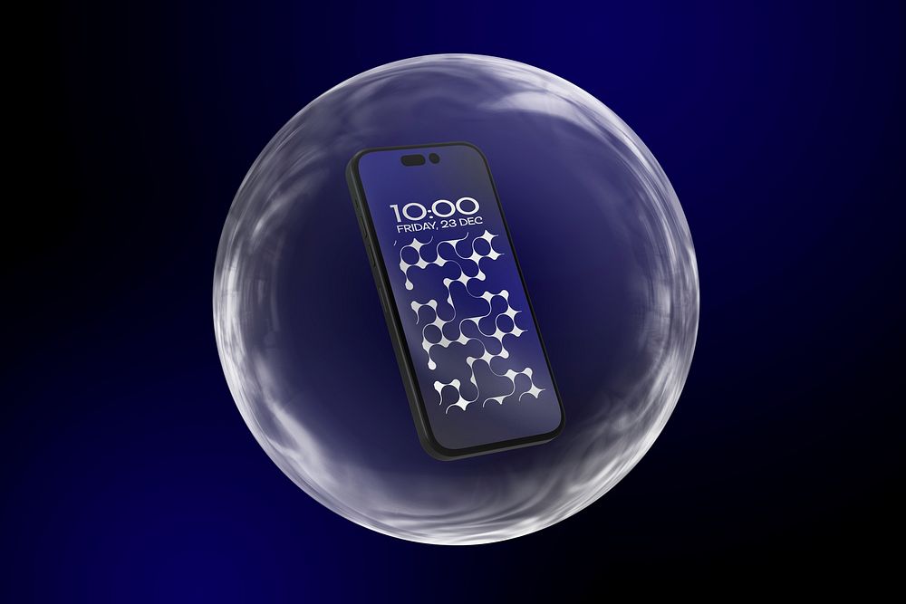 Smartphone screen mockup, 3D bubble design psd
