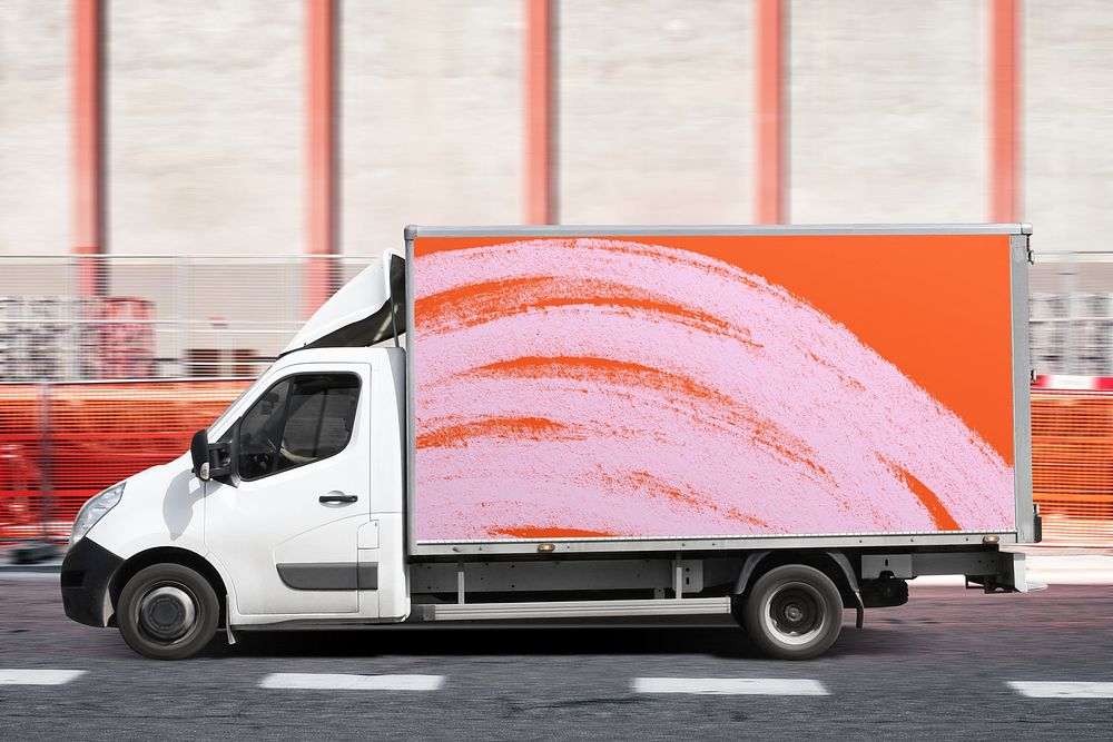 Abstract orange moving truck, logistic vehicle