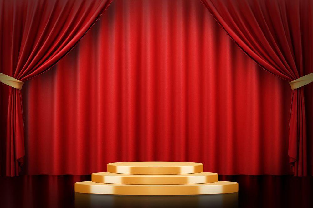 Red curtain product backdrop, 3D podium display