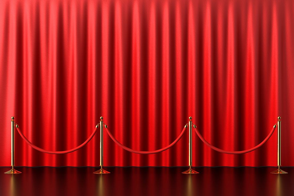 Red curtain product background, gold barricade