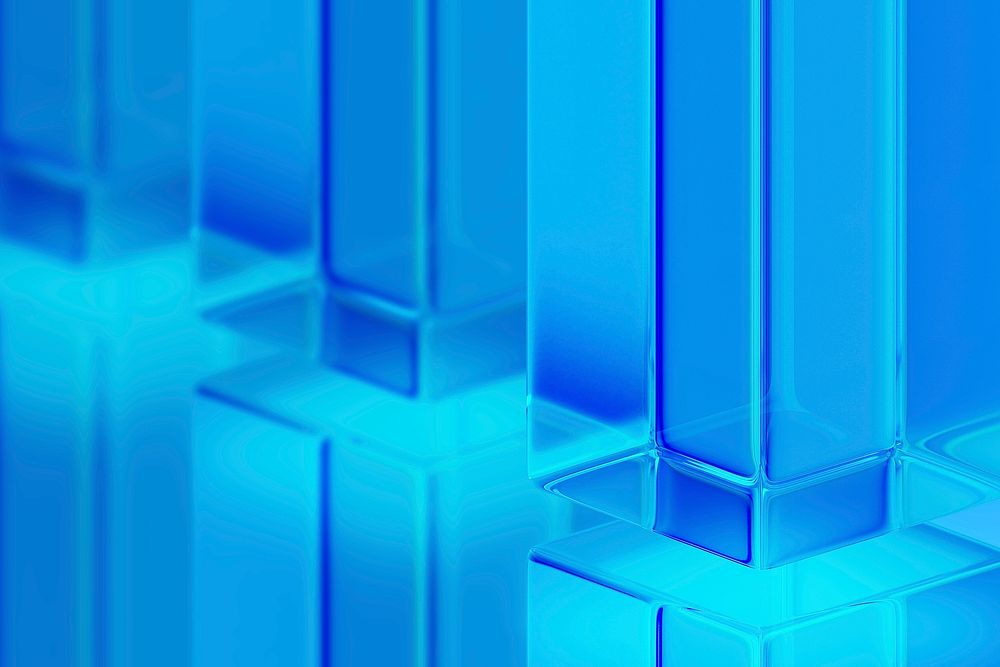 Blue glass pillars background, digital remix psd