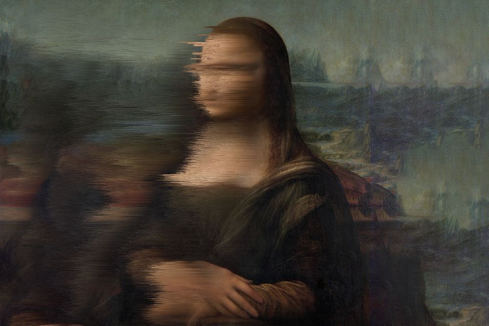Mona Lisa in motion glitch, Leonardo Da Vinci's famous painting. Remixed by rawpixel.