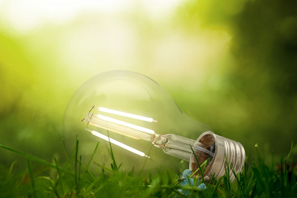 Green energy, light bulb, digital remix