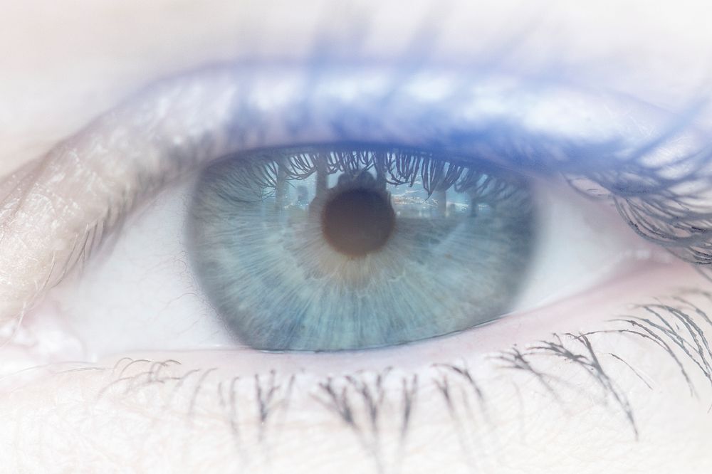 Macro closeup of woman's blue eyes