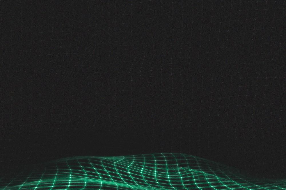 Technology dark green background, abstract grid wave, digital remix