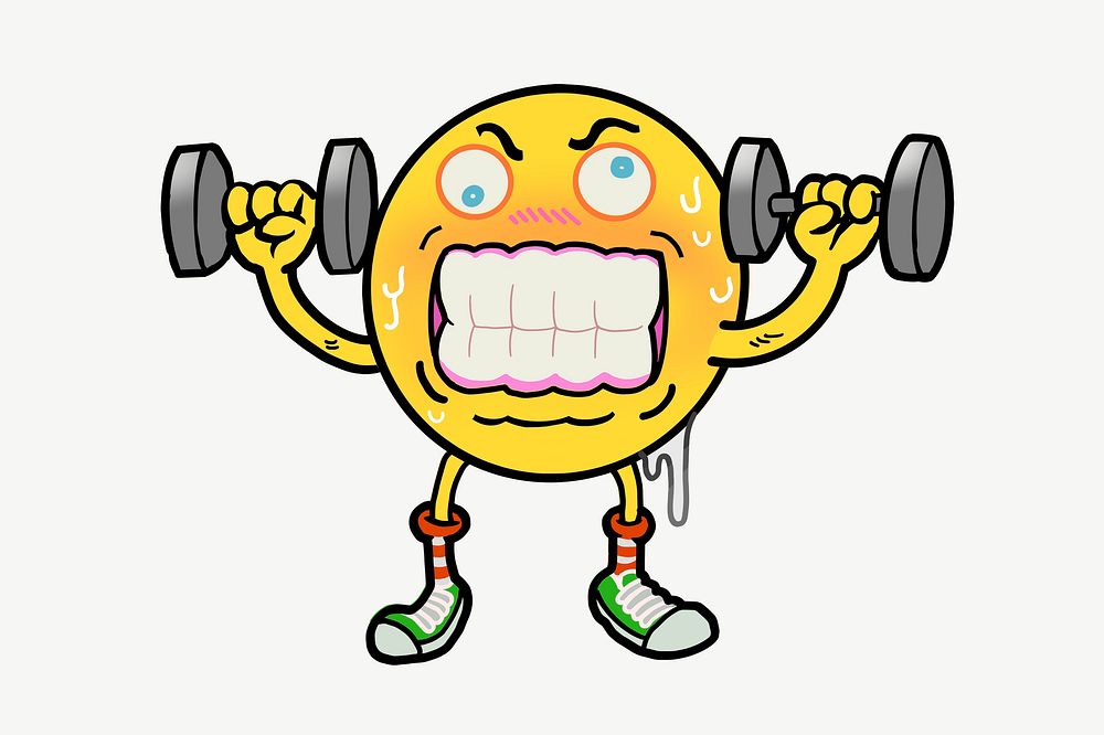 Weight trainer cartoon collage element psd