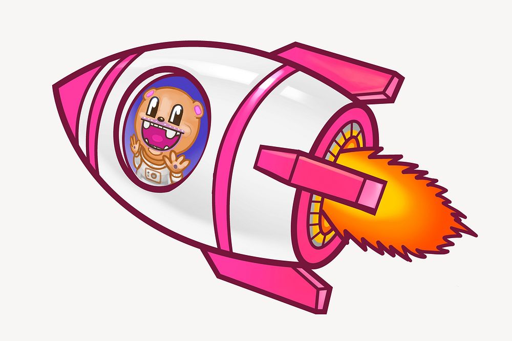 Astronaut in rocket, funky cartoon illustration