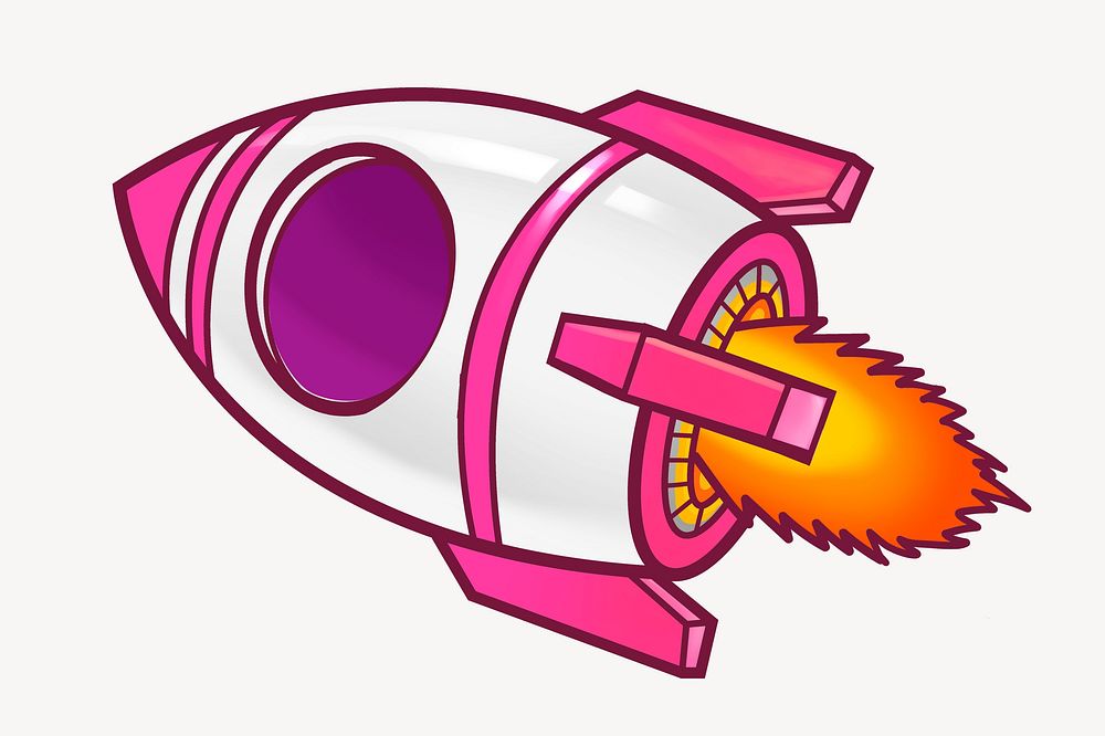 Launching rocket, funky cartoon illustration