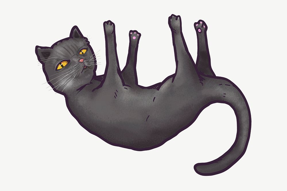 Black cat, animal collage element psd