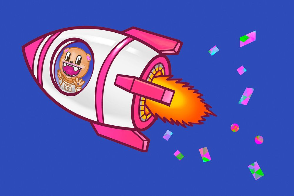 Astronaut in rocket, funky cartoon illustration