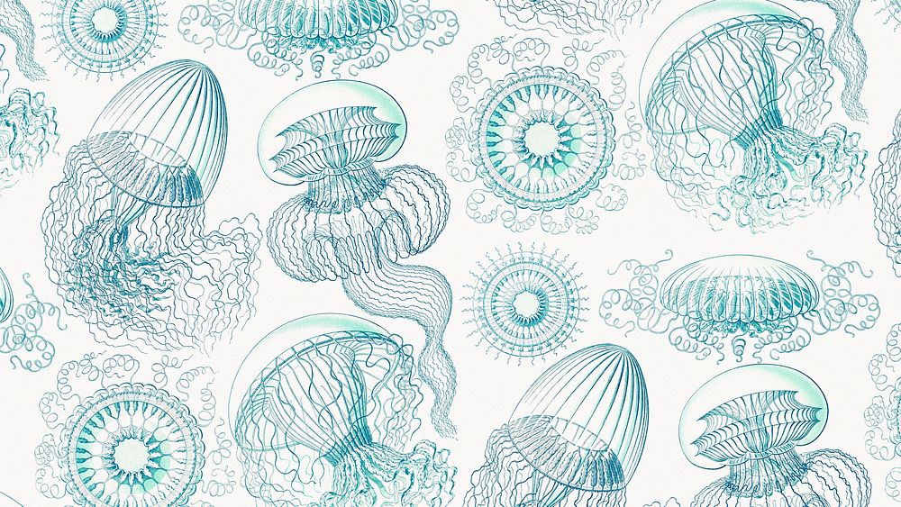 Vintage jellyfish pattern desktop wallpaper, marine life illustration by Ernst Haeckel, remixed by rawpixel
