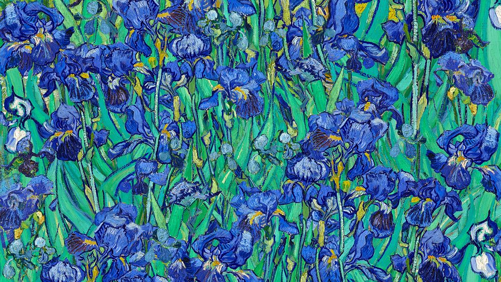 Van Gogh's Irises desktop wallpaper, famous painting, remixed by rawpixel