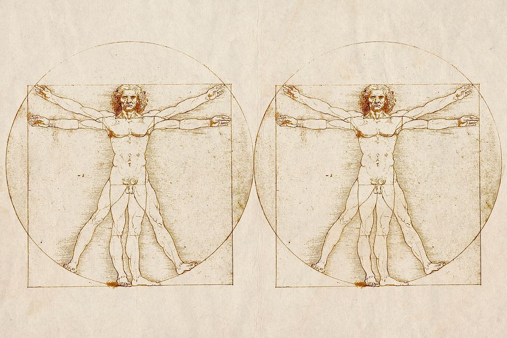 Vitruvian Man vintage background, Leonardo da Vinci's famous artwork, remixed by rawpixel