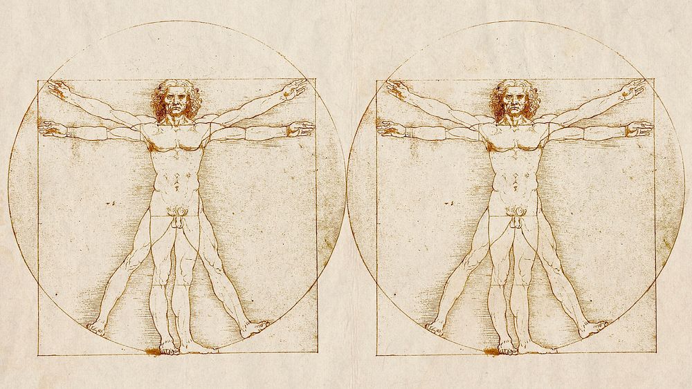 Vitruvian Man desktop wallpaper, Leonardo da Vinci's famous artwork, remixed by rawpixel