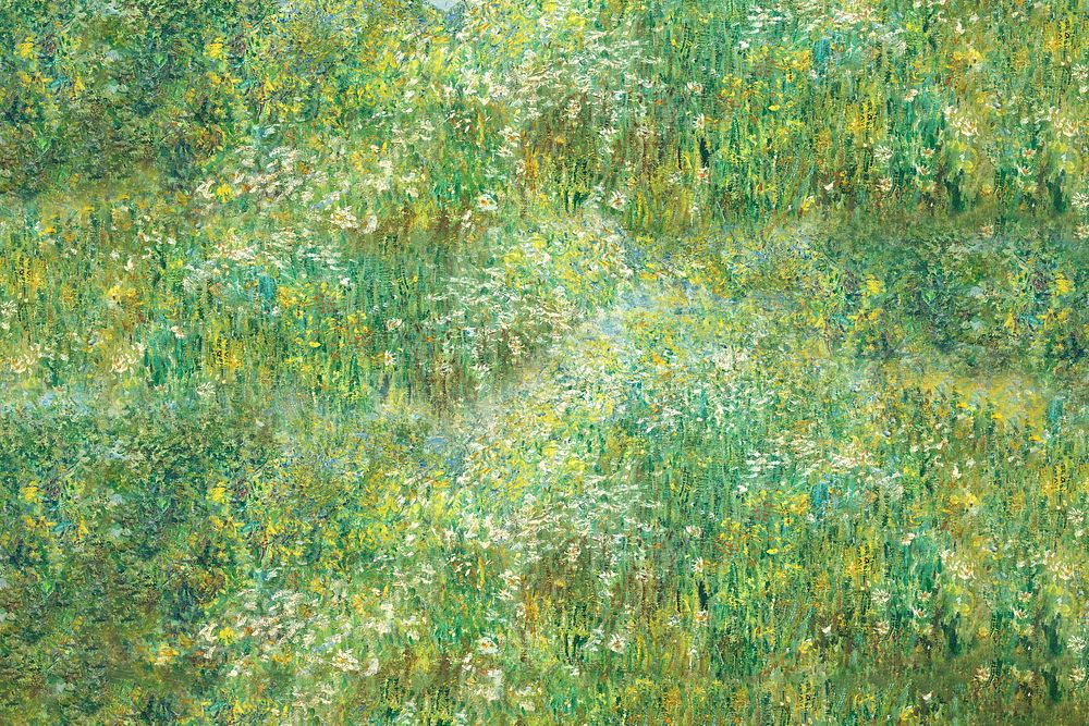 Green field background. Claude Monet artwork, remixed by rawpixel.