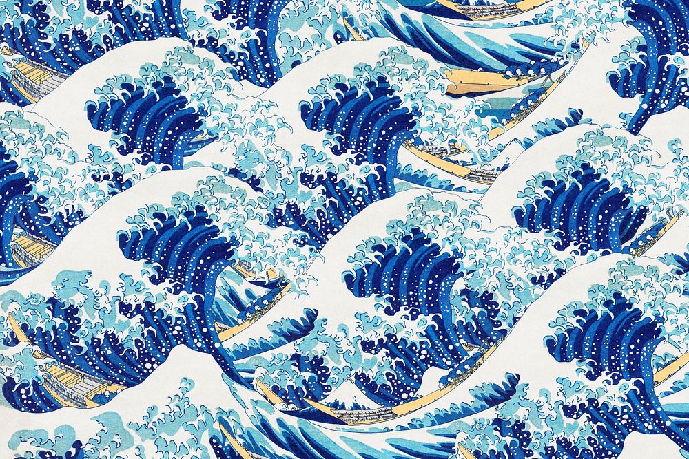 The Great Wave background, Hokusai's vintage pattern design, remixed by rawpixel