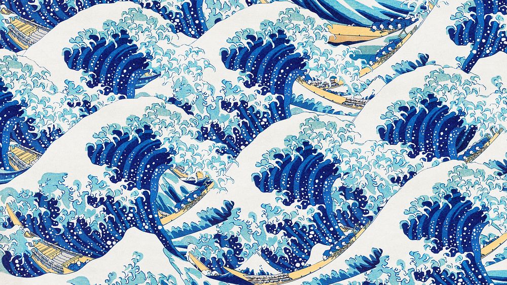 The Great Wave desktop wallpaper, Hokusai's vintage pattern background, remixed by rawpixel