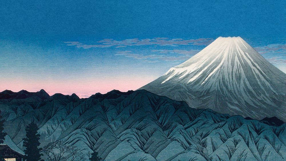 Hiroaki's Mount Fuji computer wallpaper, vintage Japanese background, remixed by rawpixel