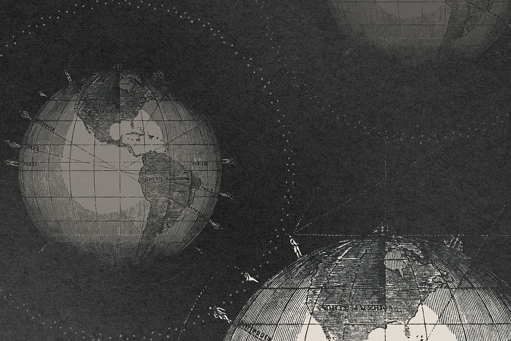 Black vintage globe background, world map aesthetic design, remixed by rawpixel