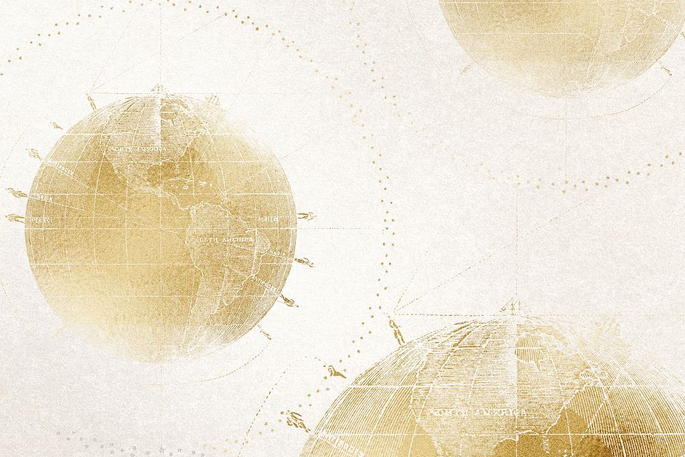 Gold vintage globe background, world map aesthetic design, remixed by rawpixel