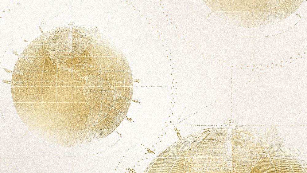 Gold vintage globe computer wallpaper, world map aesthetic background, remixed by rawpixel