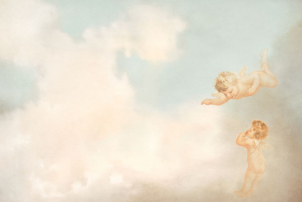 Vintage cherubs, aesthetic sky background, remixed by rawpixel