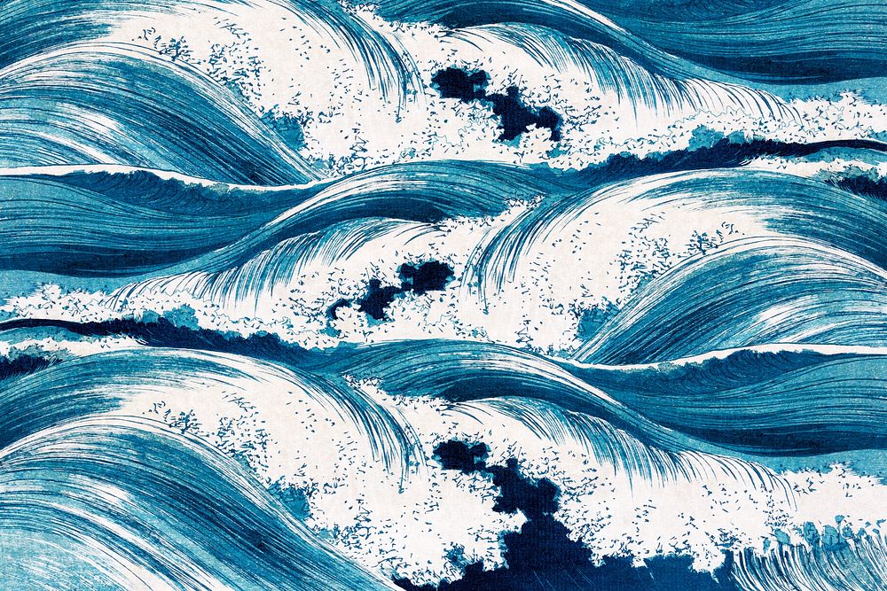 Uehara Konen's ocean waves background, pattern art design, remixed by rawpixel