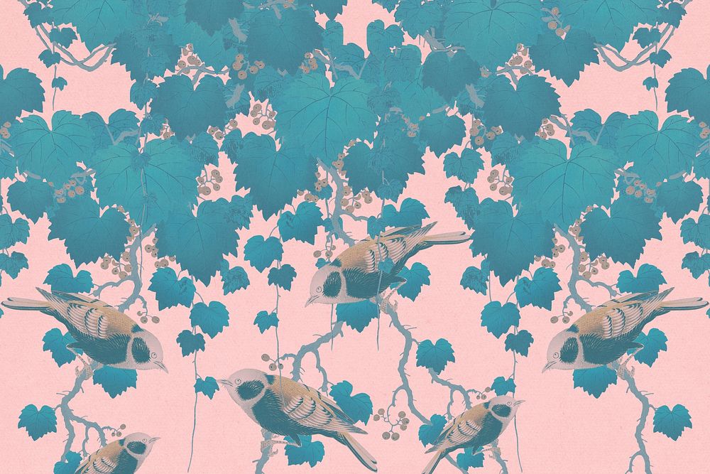Ohara Koson's bird background, Great tit on paulownia branch illustration, remixed by rawpixel