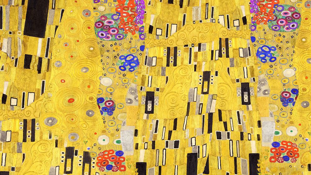 The Kiss pattern desktop wallpaper, Gustav Klimt's famous painting design, remixed by rawpixel