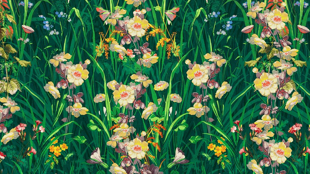 Grass with wildflowers desktop wallpaper, remixed by rawpixel