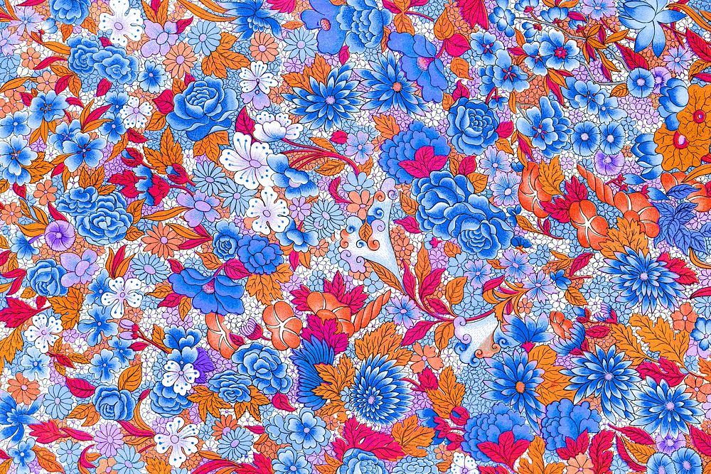 Blue flower patterned background, Owen Jones's famous artwork, remixed by rawpixel