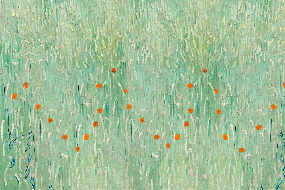 Van Gogh's green field background, Girl in White's nature, remixed by rawpixel