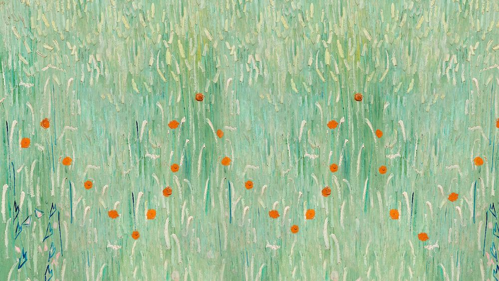 Abstract green field desktop wallpaper, Van Gogh's Girl in White's nature, remixed by rawpixel