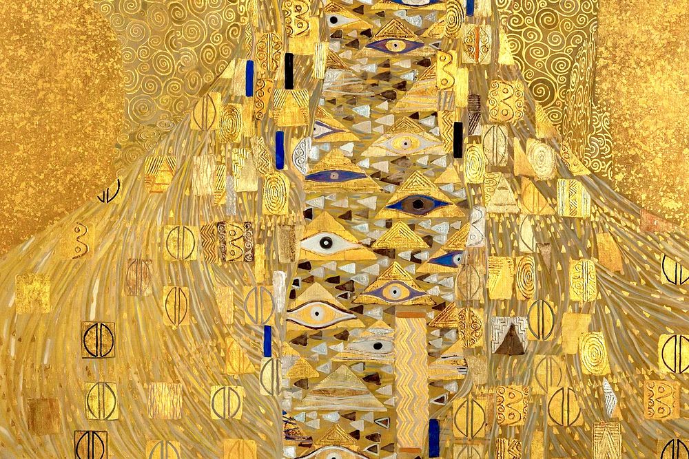 Gustav Klimt's famous painting background, Portrait of Adele Bloch-Bauer I design, remixed by rawpixel