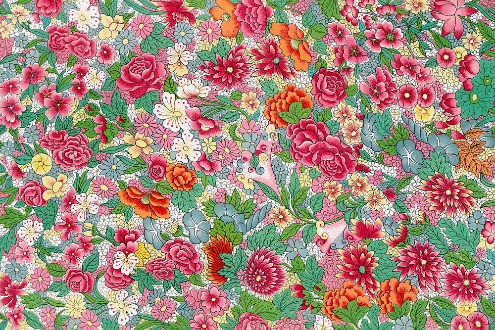 Colorful flower patterned background, Owen Jones's famous artwork, remixed by rawpixel