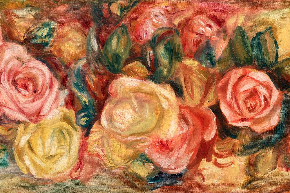 Pierre-Auguste Renoir's Roses background, famous painting, remixed by rawpixel