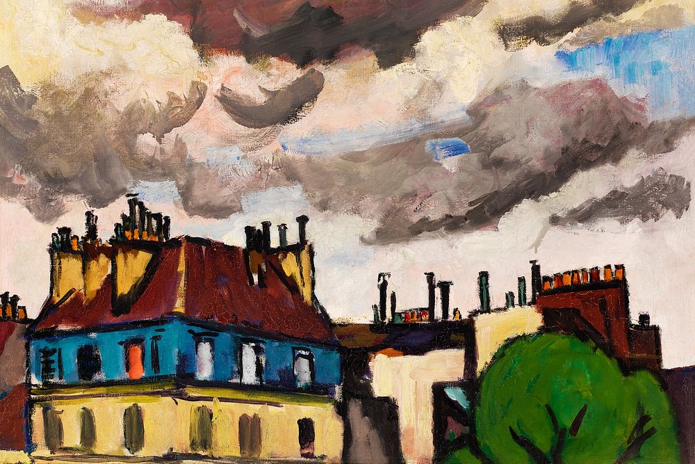 Rooftops and Clouds background, Henry Lyman Sayen's vintage illustration, remixed by rawpixel