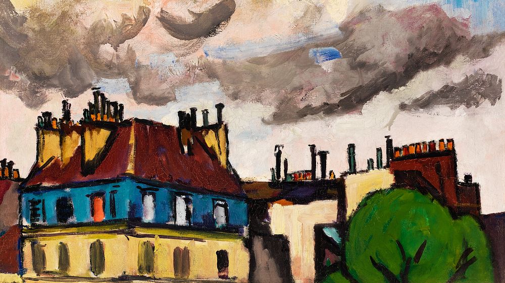 Rooftops and Clouds desktop wallpaper, Henry Lyman Sayen's vintage illustration, remixed by rawpixel