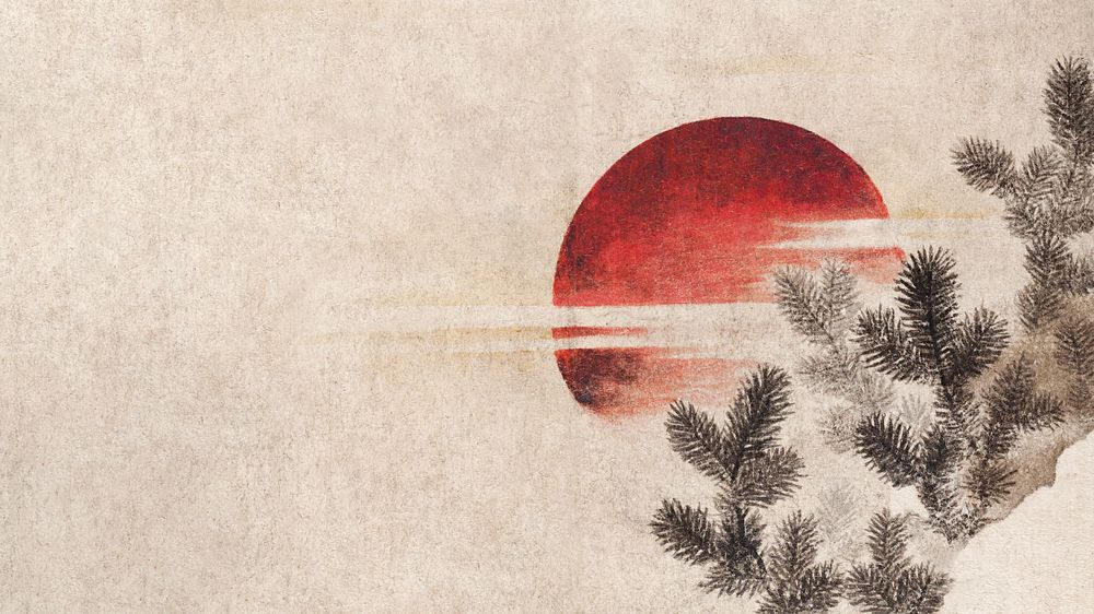 Hokusai's Japanese sunset HD wallpaper, beige nature background, remixed by rawpixel