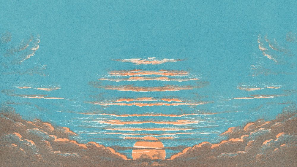 Blue cloudy sky desktop wallpaper, Imprimeur E. Pichot's artwork, remixed by rawpixel