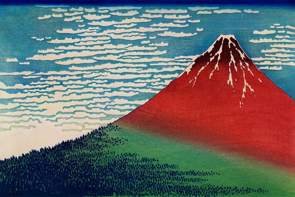 Hokusai's Mount Fuji background, Japanese nature illustration, remixed by rawpixel