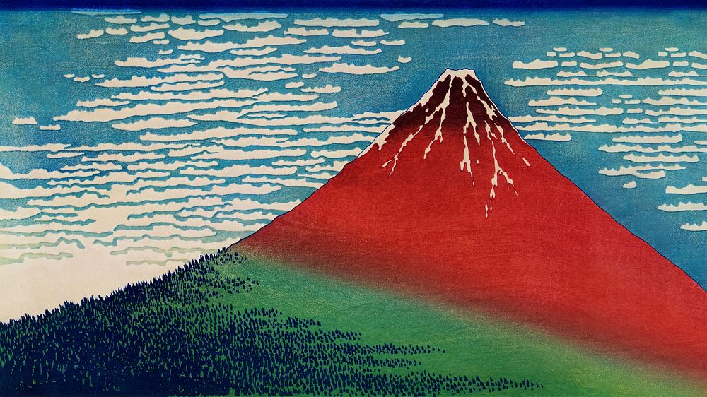 Hokusai's Mount Fuji computer wallpaper, Japanese nature background, remixed by rawpixel