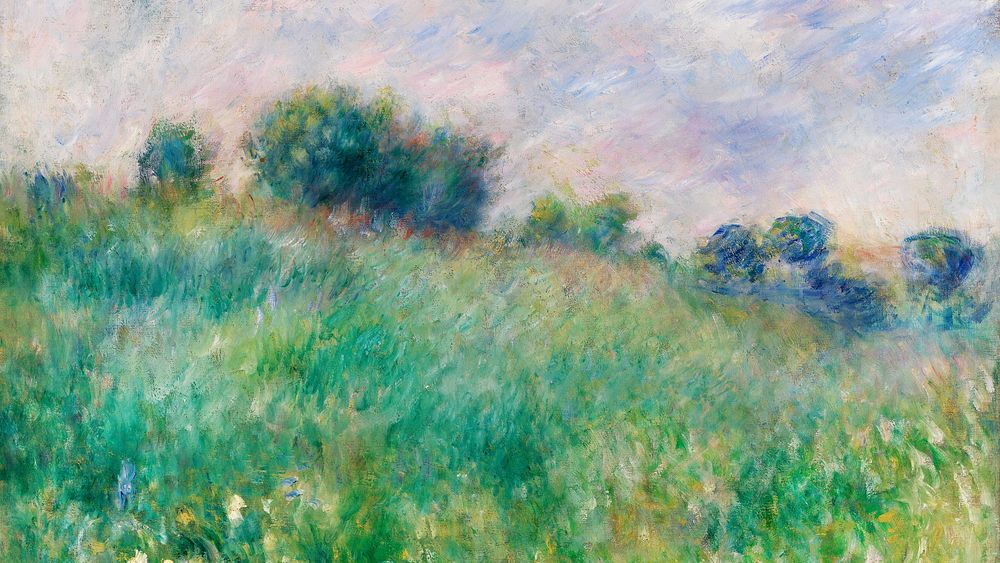 Pierre-Auguste Renoir's Meadow HD wallpaper, La Prairie painting, remixed by rawpixel