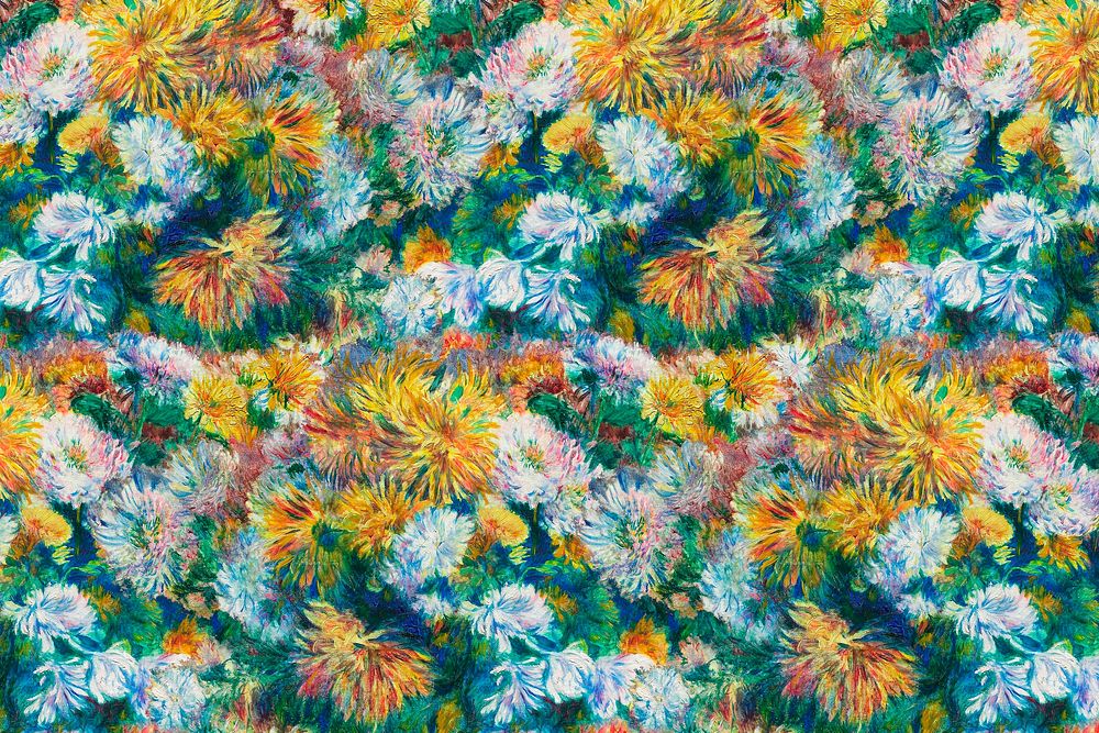 Pierre-Auguste Renoir's Chrysanthemums background, famous painting design, remixed by rawpixel