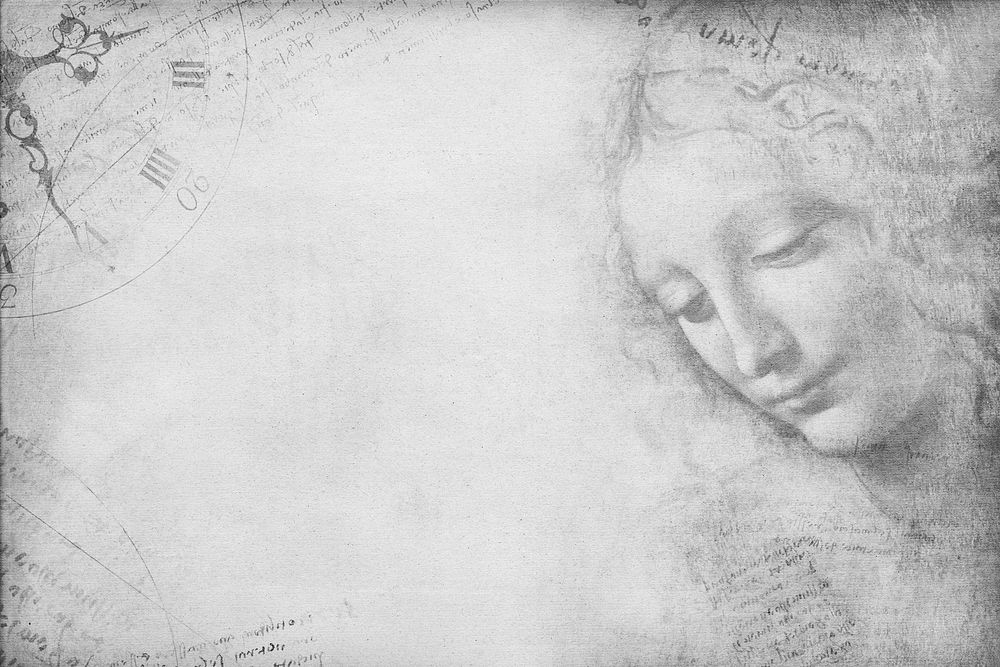 La Scapigliata gray background, Leonardo da Vinci's famous artwork, remixed by rawpixel