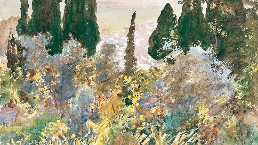 Granada nature painting desktop wallpaper, John Singer Sargent's artwork, remixed by rawpixel
