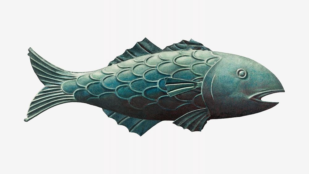 Green fish, vintage animal illustration, remixed by rawpixel