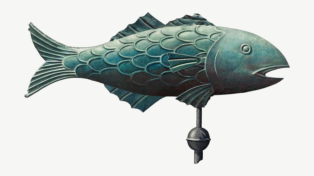 Green fish, vintage animal collage element psd, remixed by rawpixel